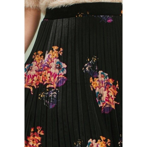 Anthropologie MAEVE Floral Velvet Skirt Pleated Midi Maxi Black Pleats A-Line XS - Picture 3 of 8